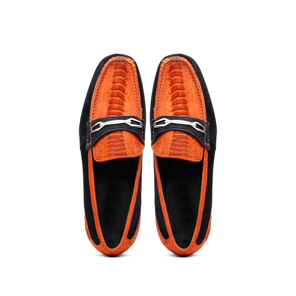 Marco Di Milano Orange-Navy Hugo Sueded Ostrich Leg Bit Loafers