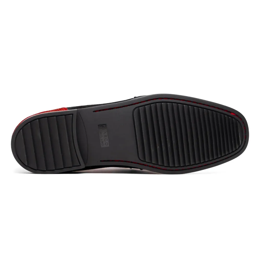 Marco Di Milano Red-Black Hugo Sueded Ostrich Leg Bit Loafers