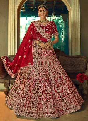 Maroon And Gold Heavy Embroidered Velvet Lehenga Choli