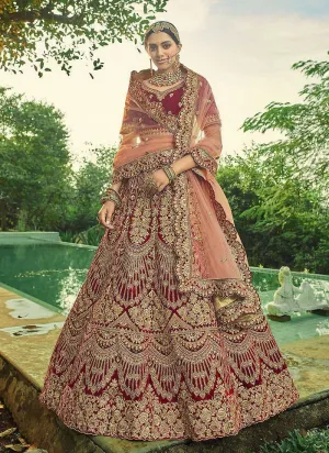 Maroon And Gold Heavy Embroidered Velvet Lehenga Outfit