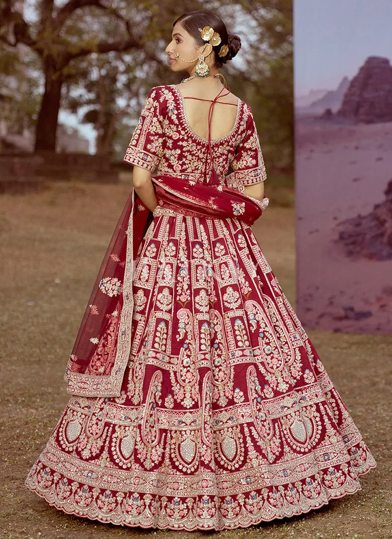 Maroon Multi Embroidered Bridal Lehenga Choli