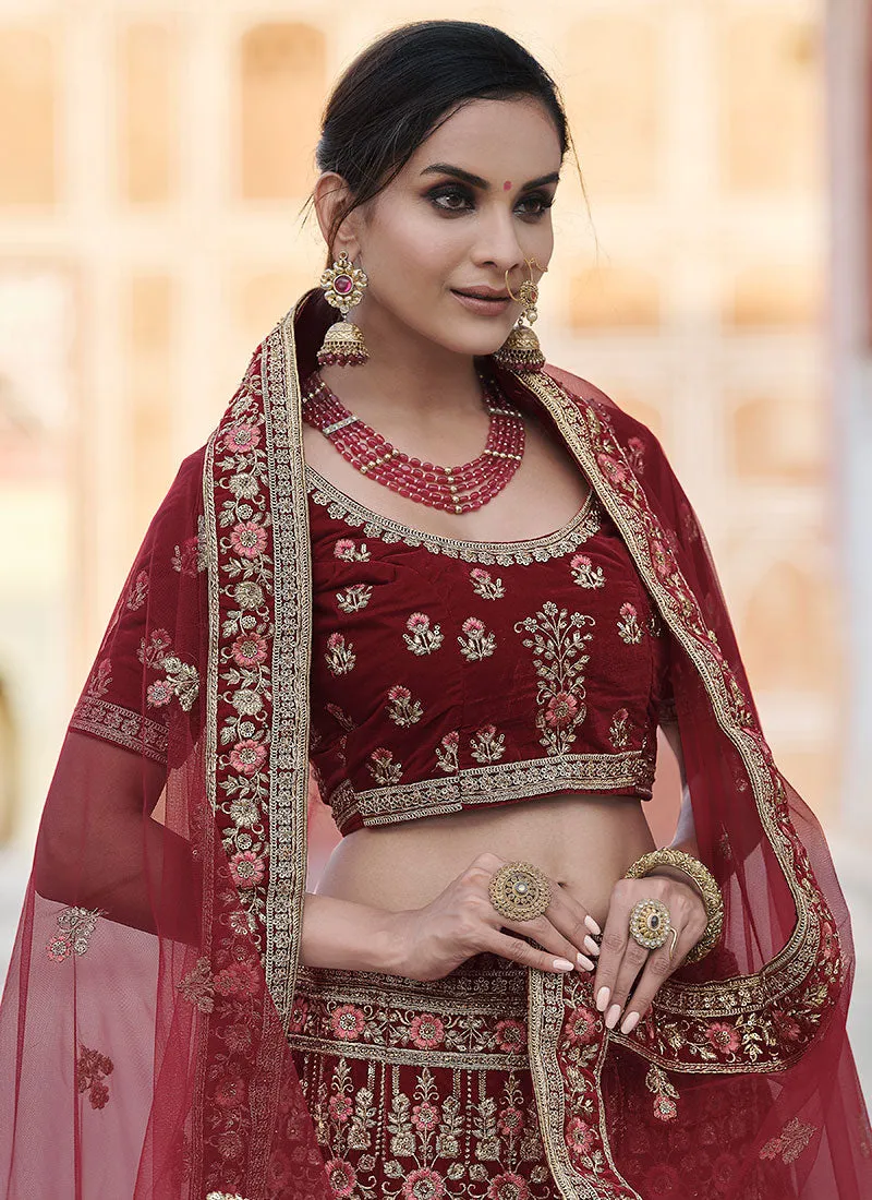 Maroon Zari And Zarkan Embroidered Lehenga Choli And Dupatta