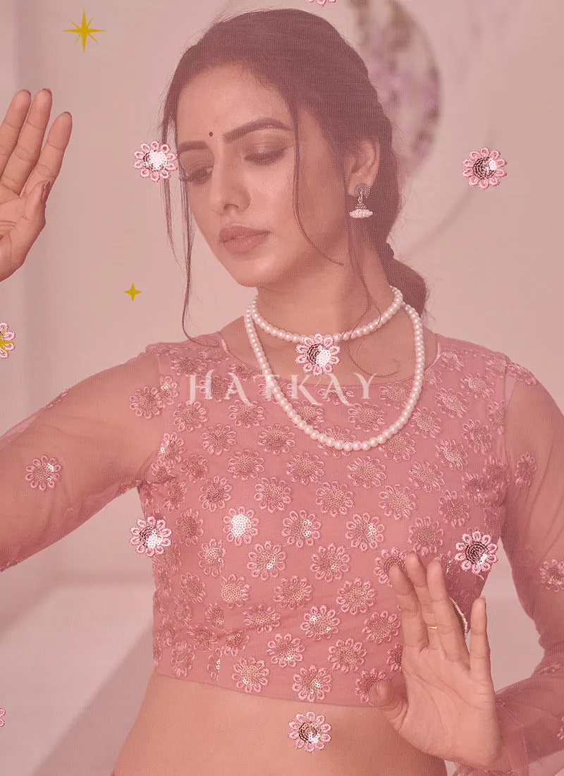 Mauve Pink Sequence Embroidered Designer Lehenga Choli