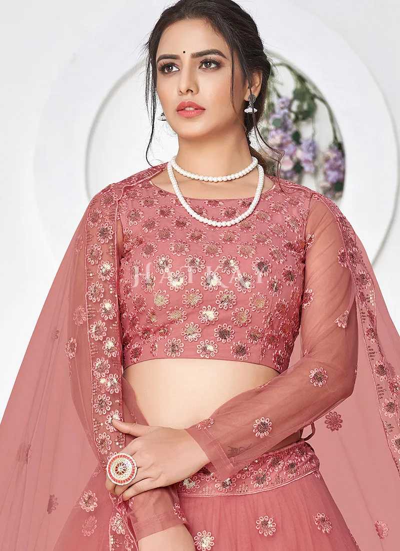 Mauve Pink Sequence Embroidered Designer Lehenga Choli