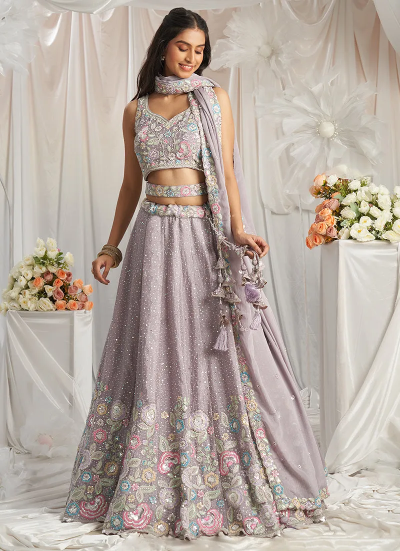 Mauve Purple Multi Embroidered Bridal Lehenga Choli