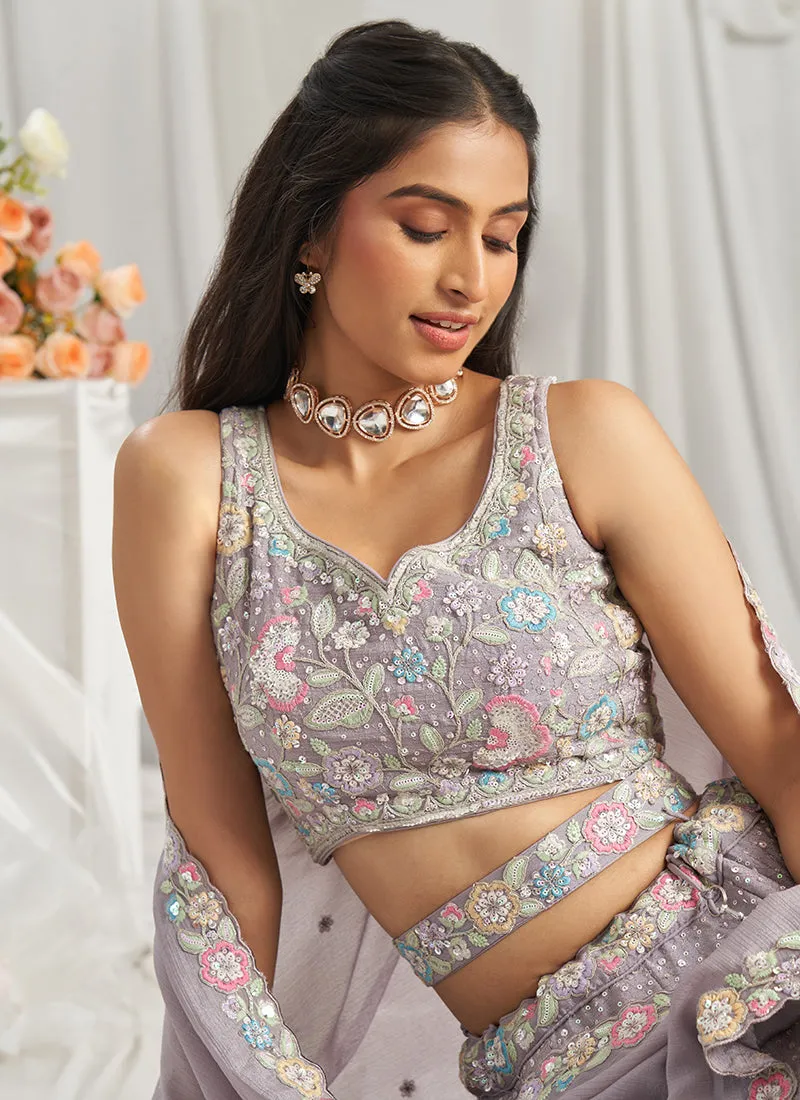 Mauve Purple Multi Embroidered Bridal Lehenga Choli