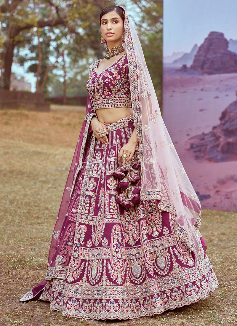 Mauve Purple Multi Embroidered Bridal Lehenga Choli