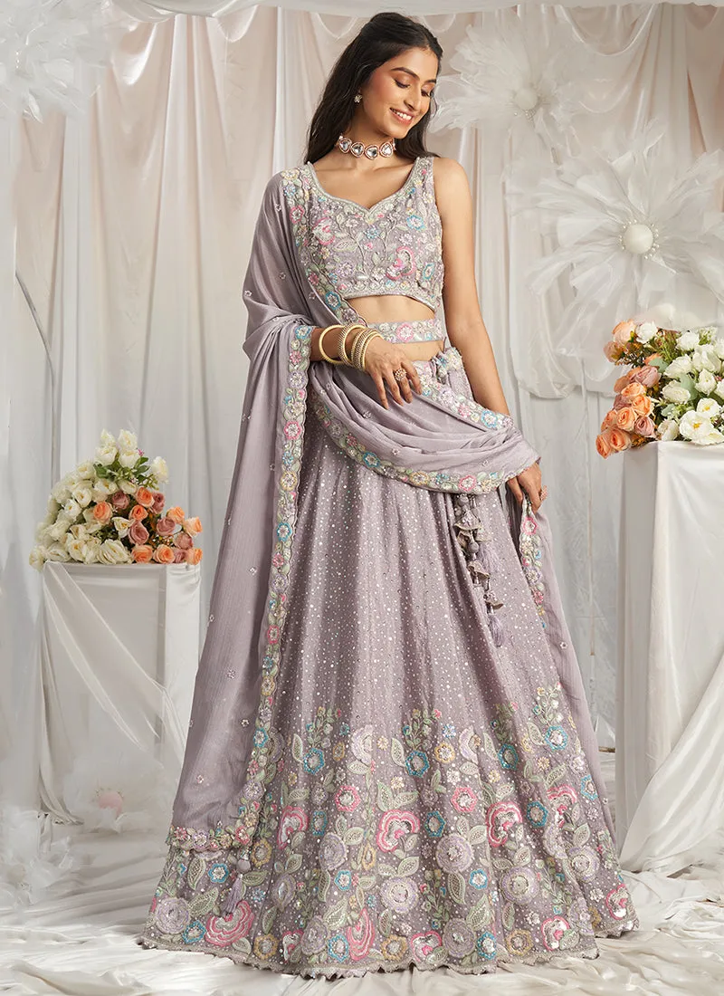 Mauve Purple Multi Embroidered Bridal Lehenga Choli
