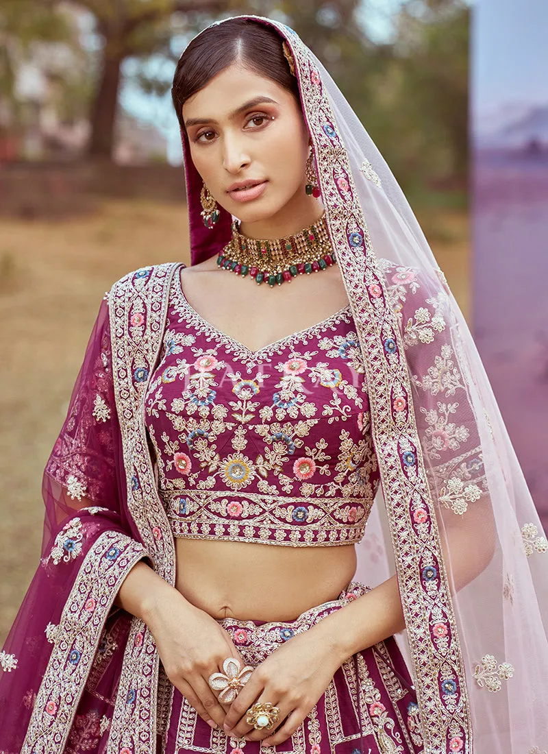 Mauve Purple Multi Embroidered Bridal Lehenga Choli