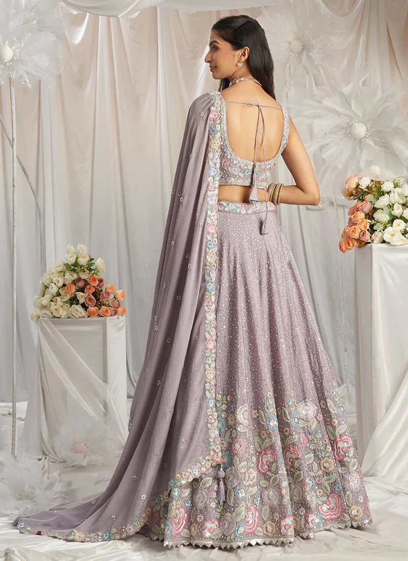 Mauve Purple Multi Embroidered Bridal Lehenga Choli