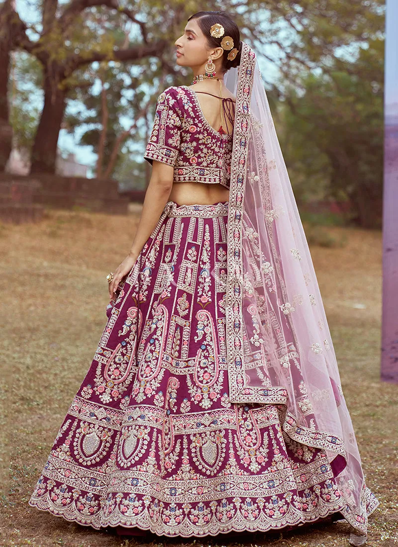 Mauve Purple Multi Embroidered Bridal Lehenga Choli