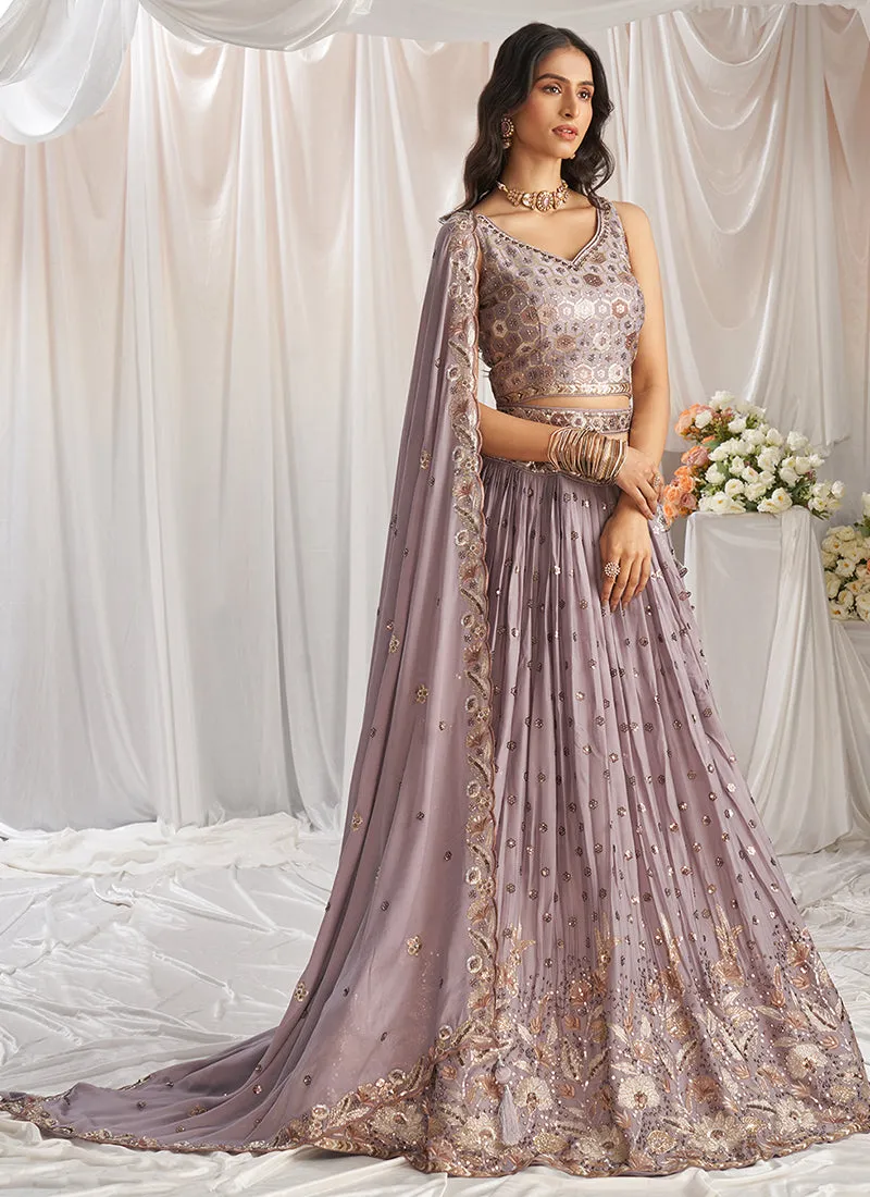Mauve Purple Multi Embroidery Bridal Lehenga Choli