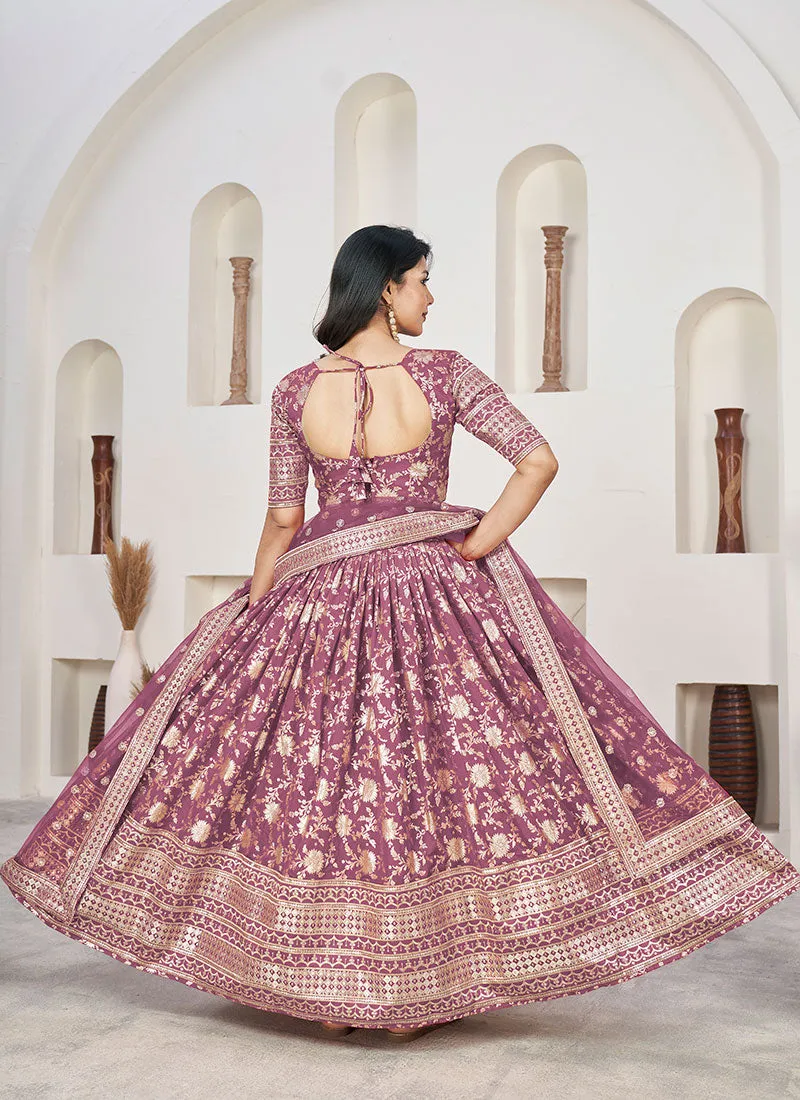 Mauve Purple Sequence Embroidery Jacquard Lehenga Choli