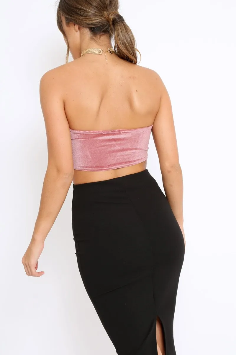 Mauve V Front Velvet Boob Tube - Evelyn