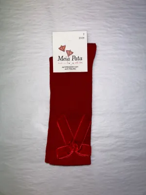 Meia Pata Red Velvet Bow Knee High Socks
