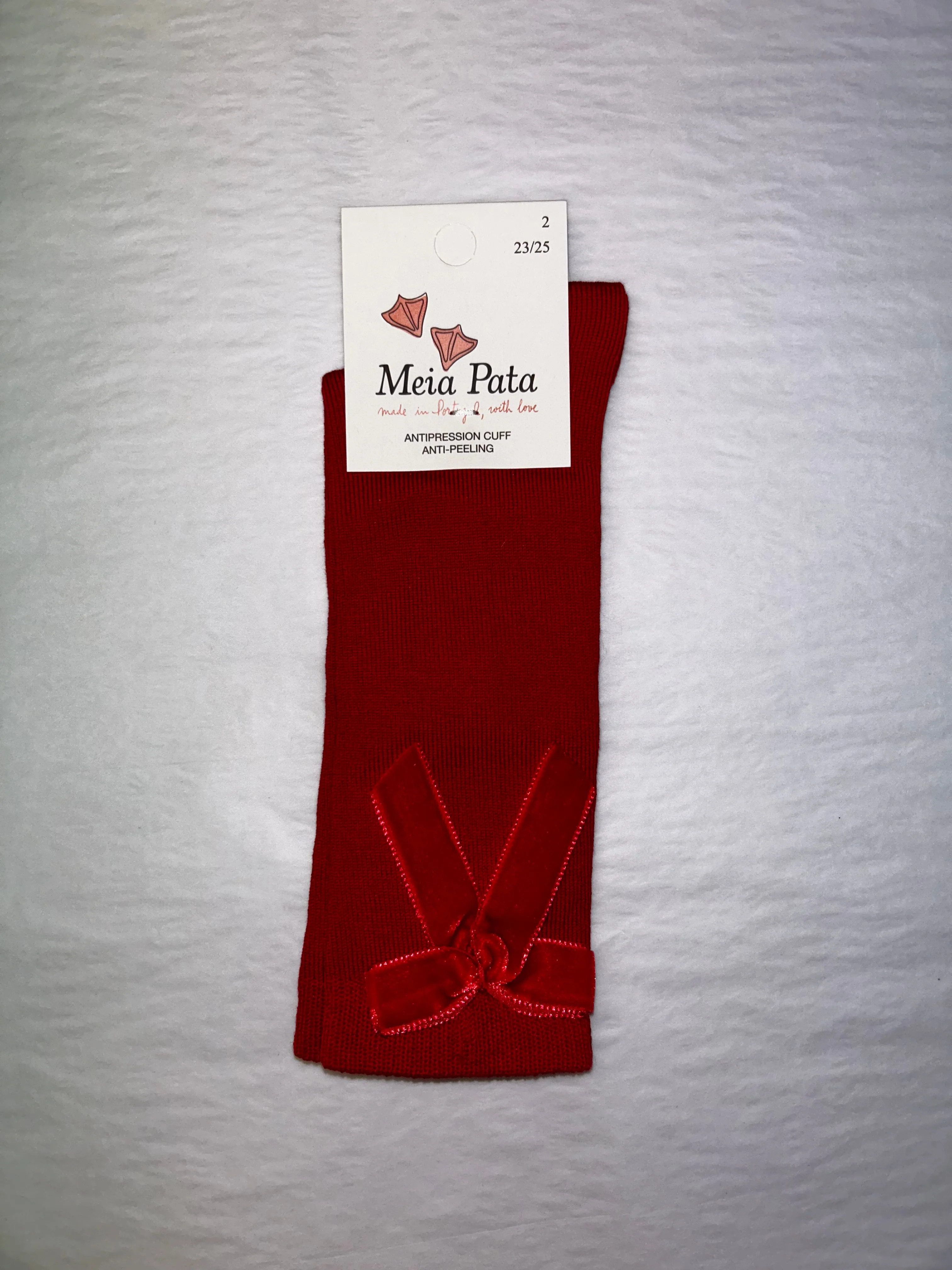 Meia Pata Red Velvet Bow Knee High Socks