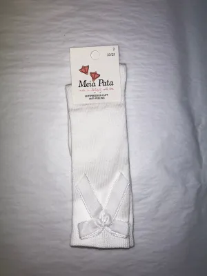 Meia Pata White Velvet Bow Knee High Socks
