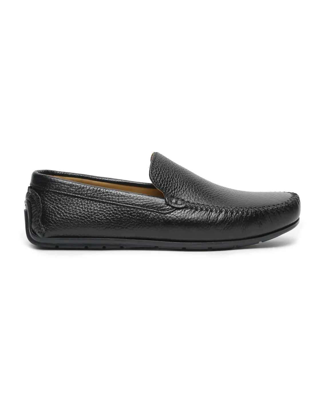 Men Black Solid Genuine Leather Loafers