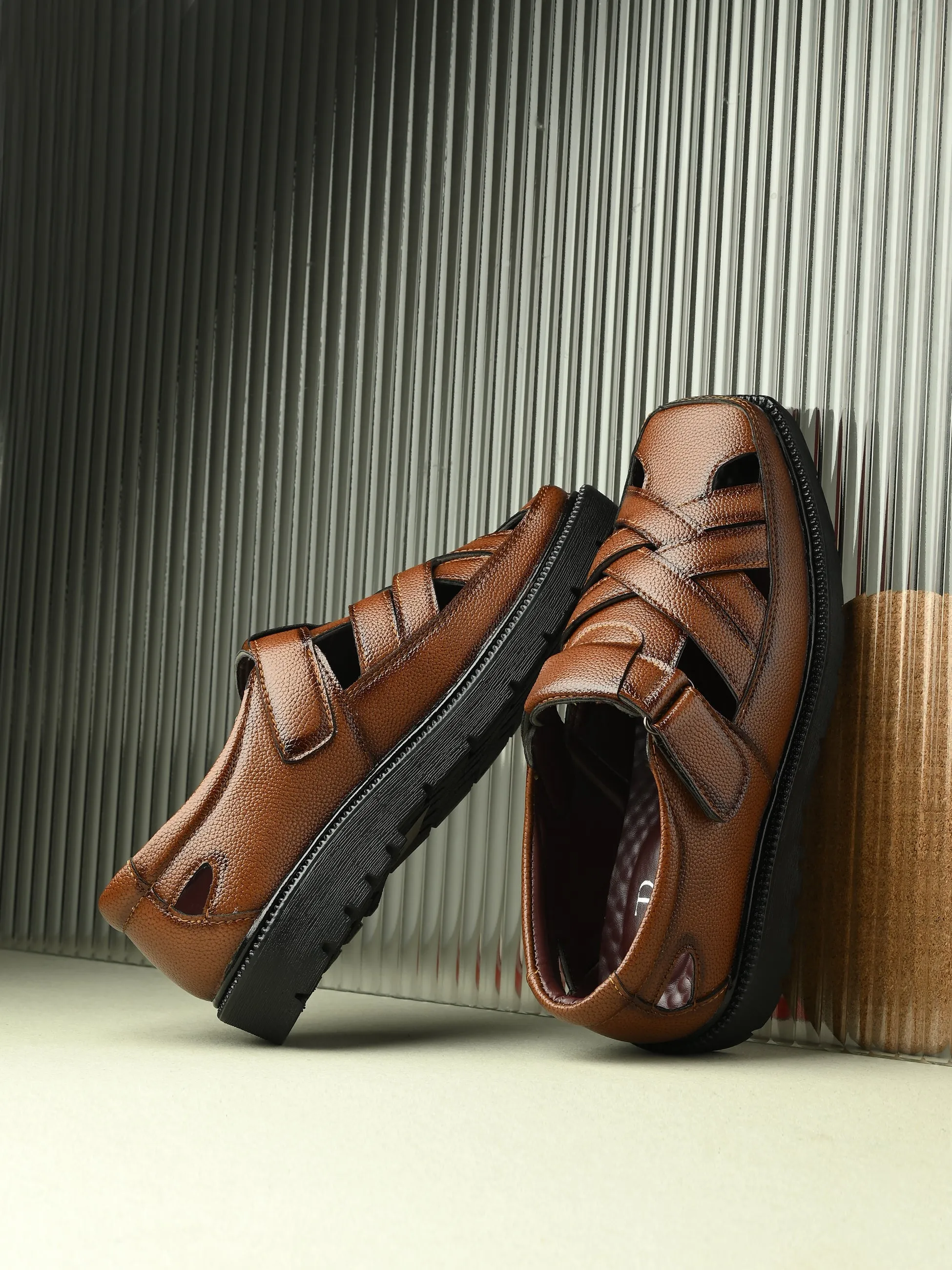 Men Shoe-Style Faux Leather Casual Slip On Sandals
