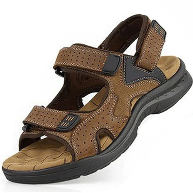 Men'S Sandals Leather Toe Platform Top Layer Cowhide Outdoor Casual Sandals