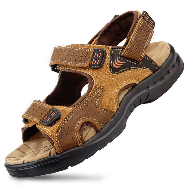 Men'S Sandals Leather Toe Platform Top Layer Cowhide Outdoor Casual Sandals