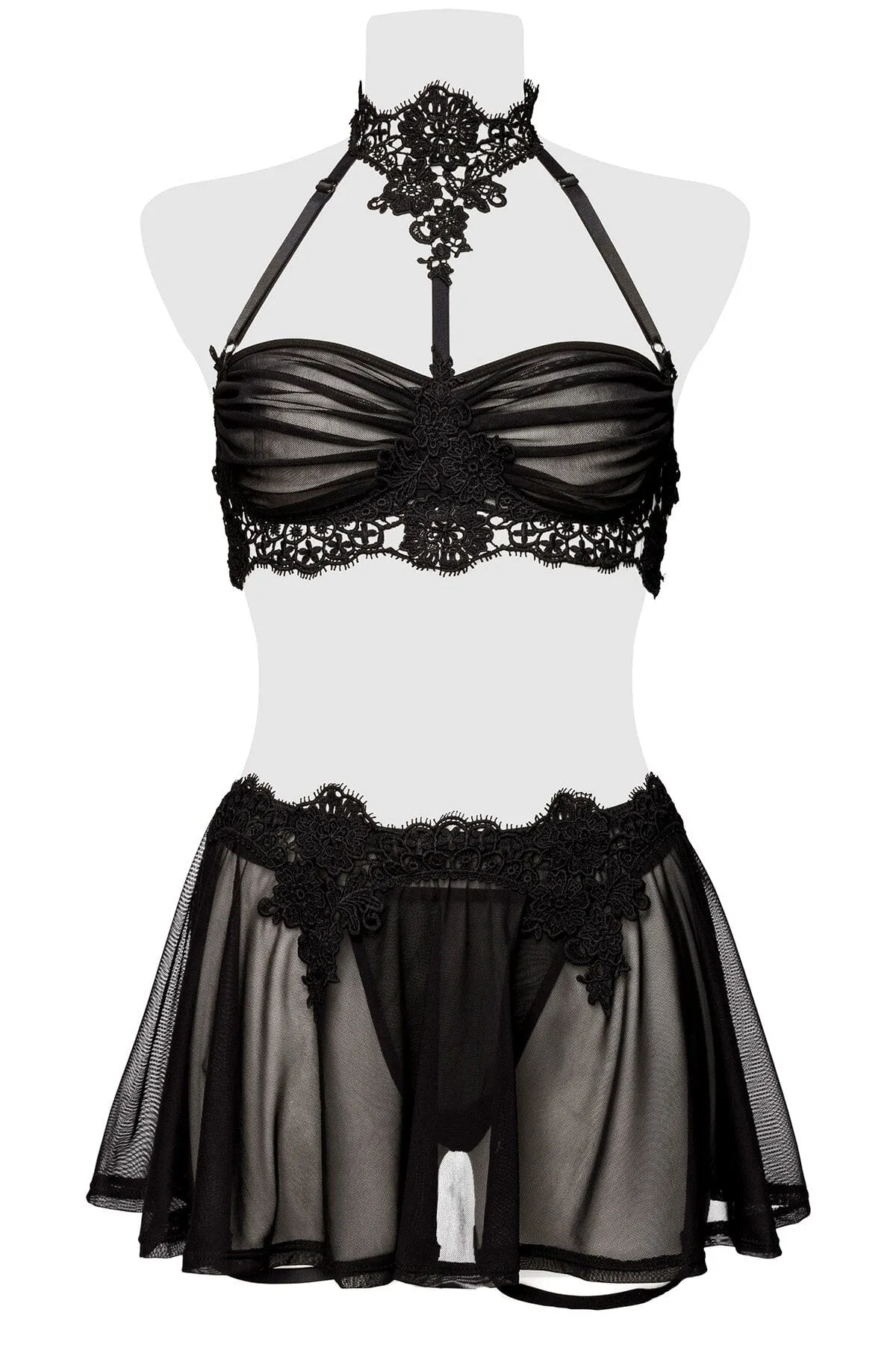 Mesh & Lace Flirty Lingerie Skirt Set