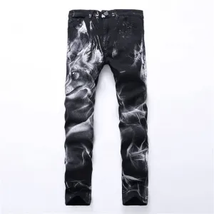 Mid Waisted Jeans Denim Pants Men's Jeans Elasticity Straight Pants