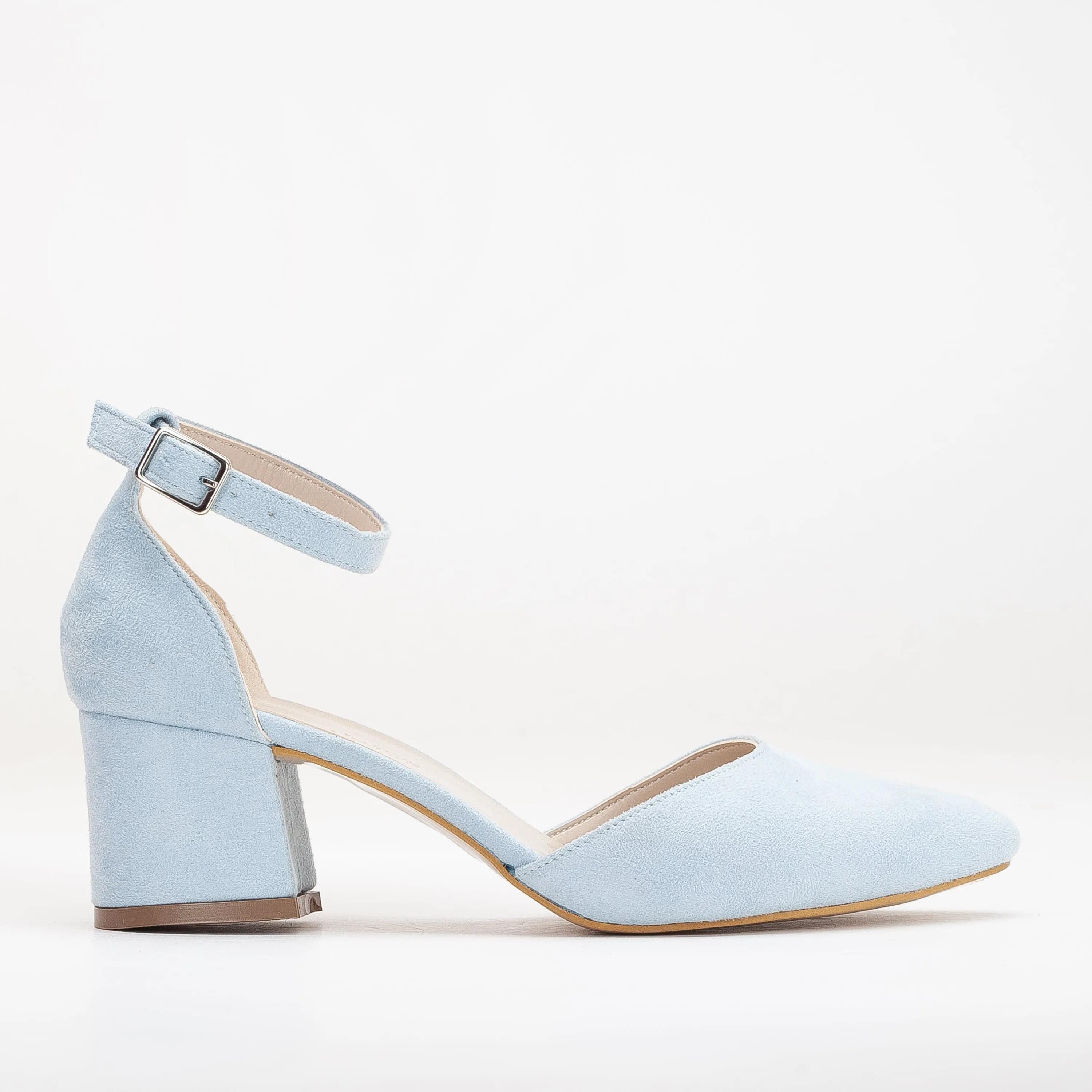 Miranda Vegan Velvet Pearl Low Heels | Baby Blue