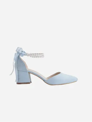 Miranda Vegan Velvet Pearl Low Heels | Baby Blue