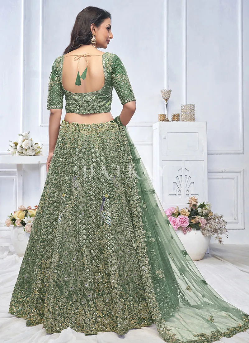 Moss Green Traditional Embroidery Bridal Lehenga Choli