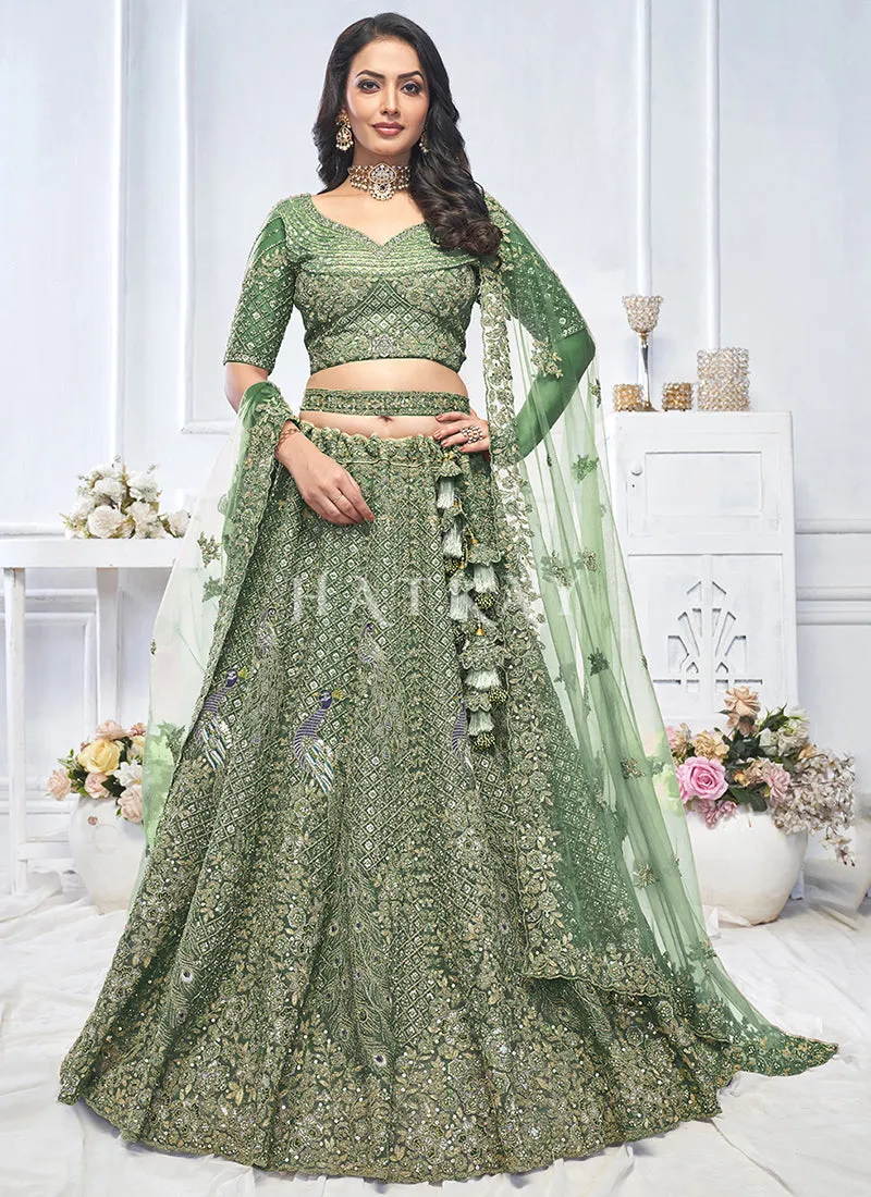 Moss Green Traditional Embroidery Bridal Lehenga Choli