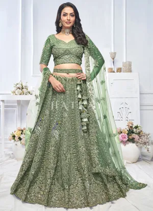 Moss Green Traditional Embroidery Bridal Lehenga Choli