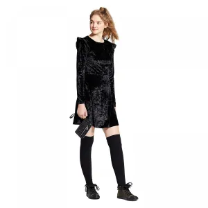 Mossimo Women's Velvet Long Sleeve Ruffle Shoulder Fit & Flare Dress