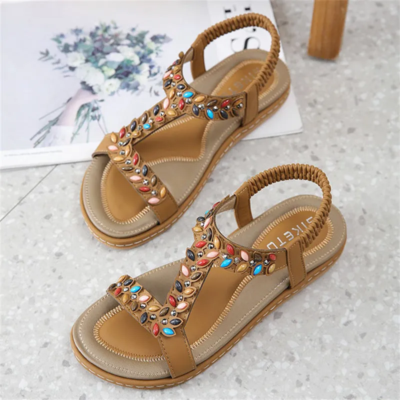 Multicolored Rhinestone Open Toe Beach Sandals for Women