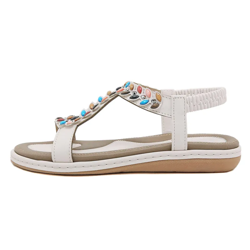 Multicolored Rhinestone Open Toe Beach Sandals for Women