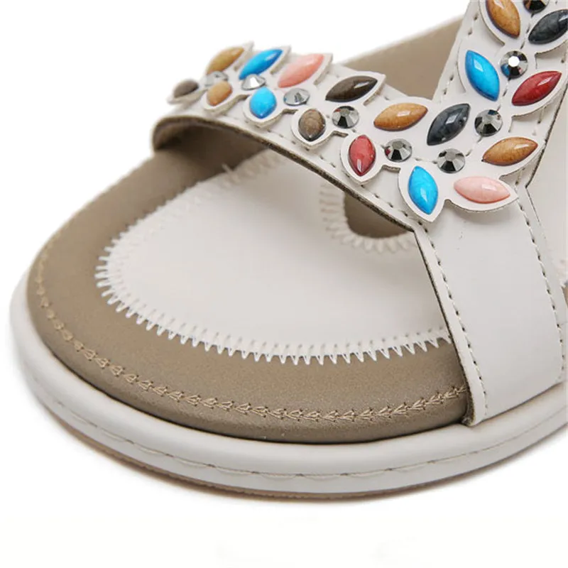Multicolored Rhinestone Open Toe Beach Sandals for Women