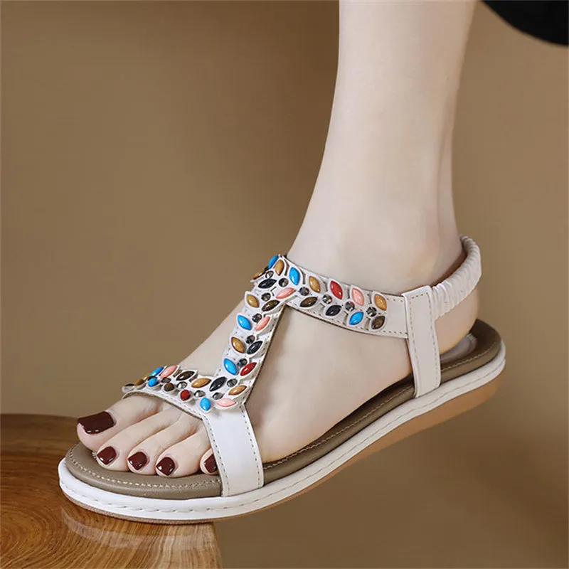 Multicolored Rhinestone Open Toe Beach Sandals for Women