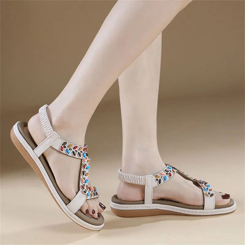 Multicolored Rhinestone Open Toe Beach Sandals for Women