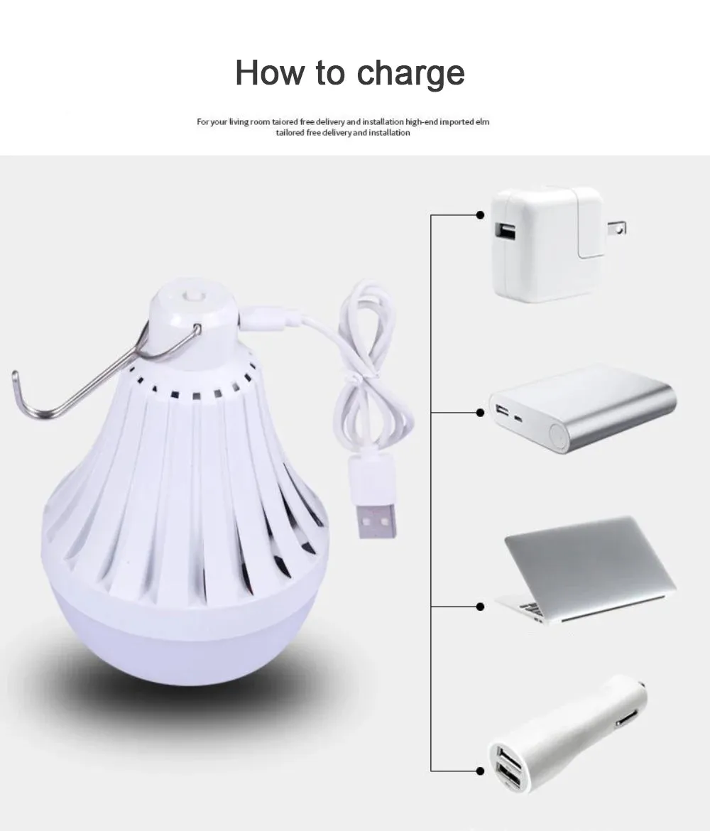 Multifunction USB Rechargeable Portable LED Lamp Bulb Emergency lamp with Switch and hook up Outdoor Camp Climbing Lighting