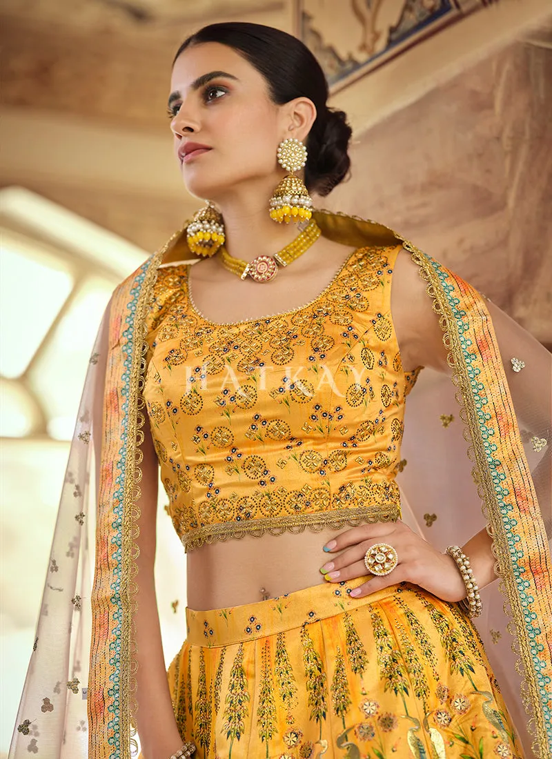 Mustard Multi Embroidered Lehenga Choli