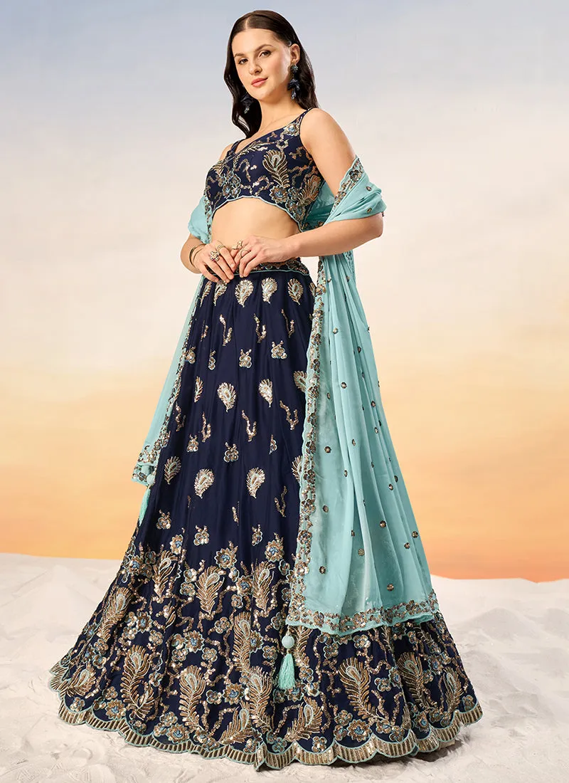 Navy Blue Bridal Embroidered Lehenga Choli