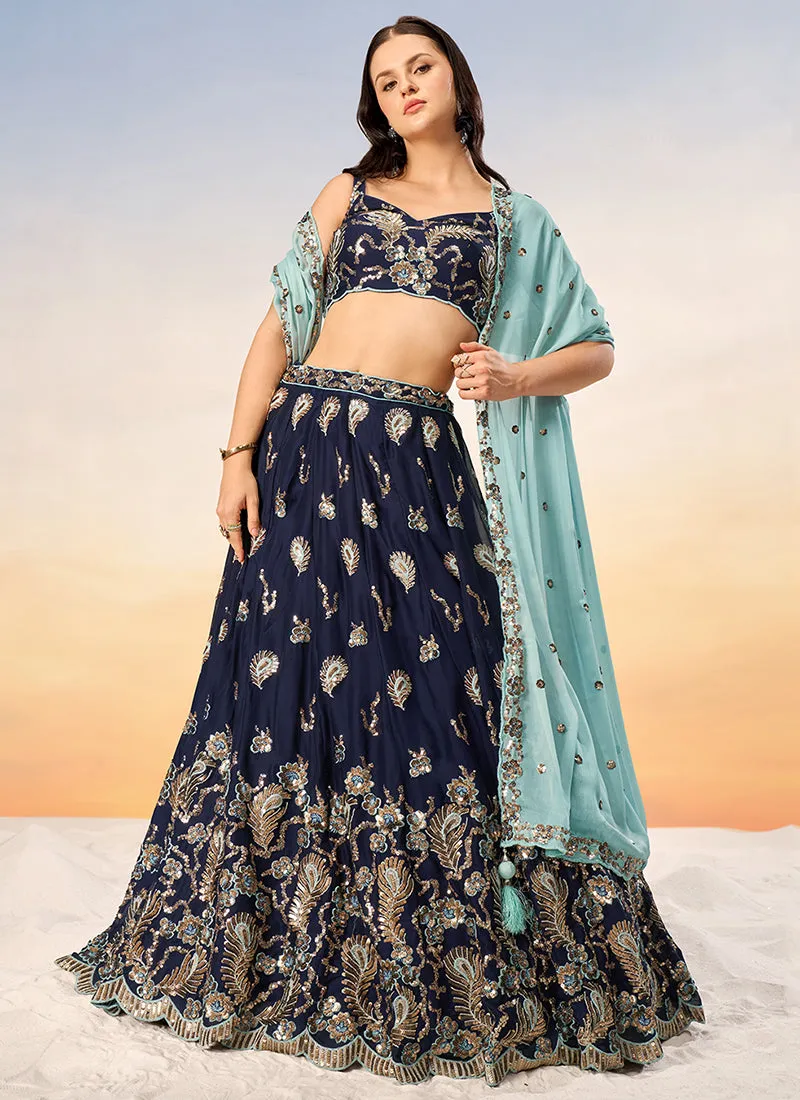 Navy Blue Bridal Embroidered Lehenga Choli
