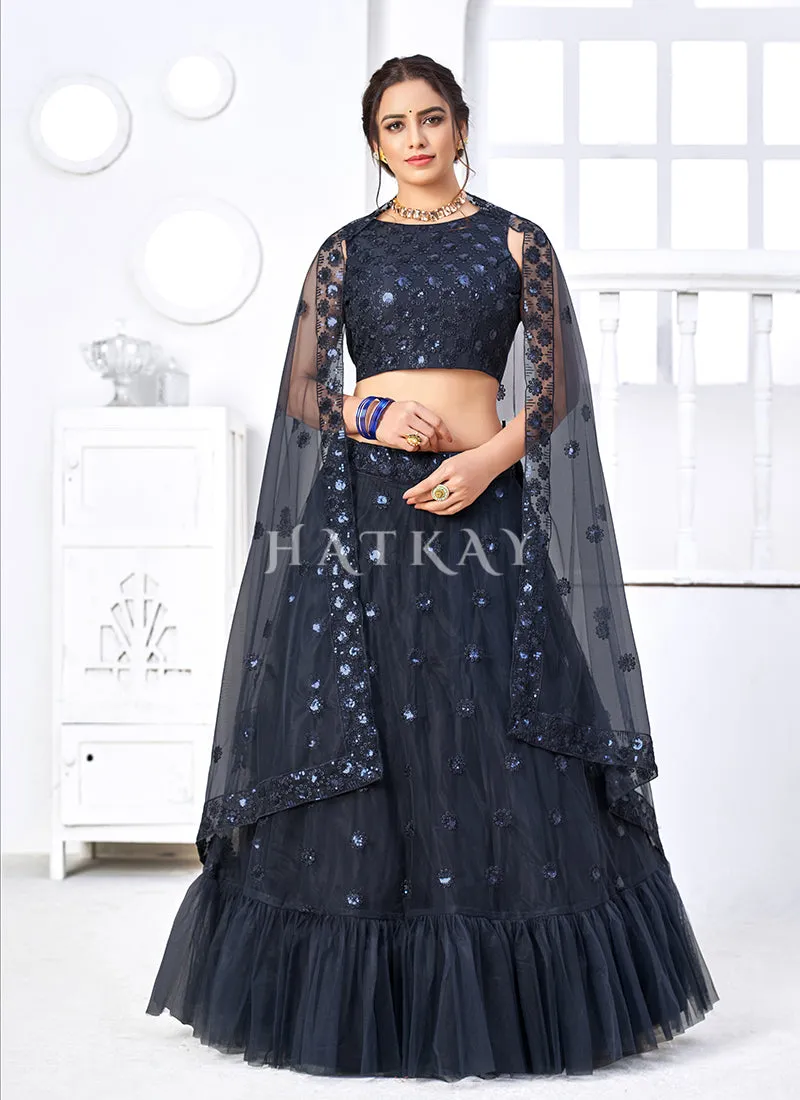 Navy Blue Sequence Embroidered Designer Lehenga Choli