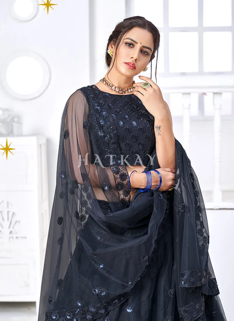 Navy Blue Sequence Embroidered Designer Lehenga Choli