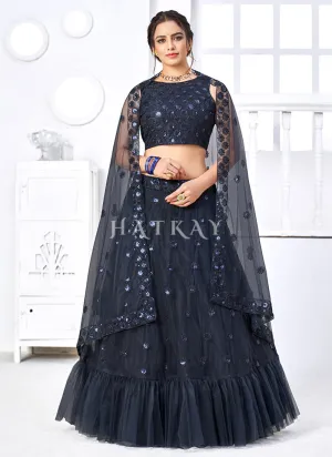 Navy Blue Sequence Embroidered Designer Lehenga Choli