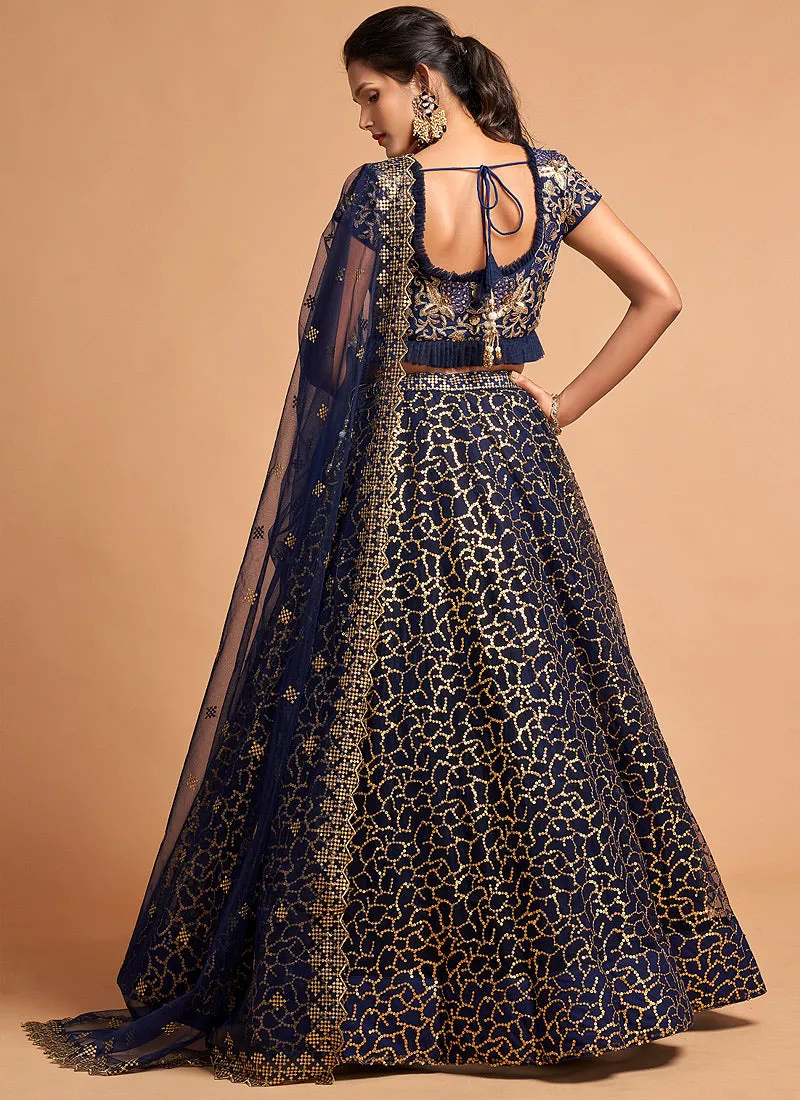 Navy Blue Sequence Embroidered Designer Lehenga Choli