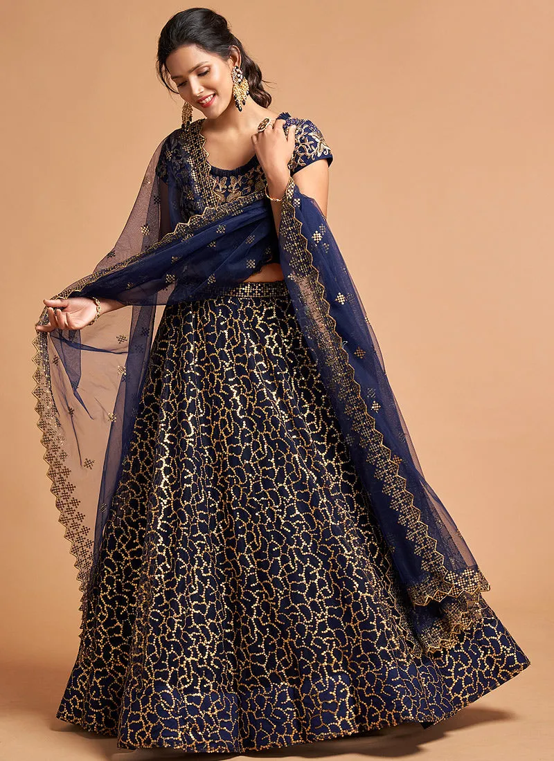Navy Blue Sequence Embroidered Designer Lehenga Choli