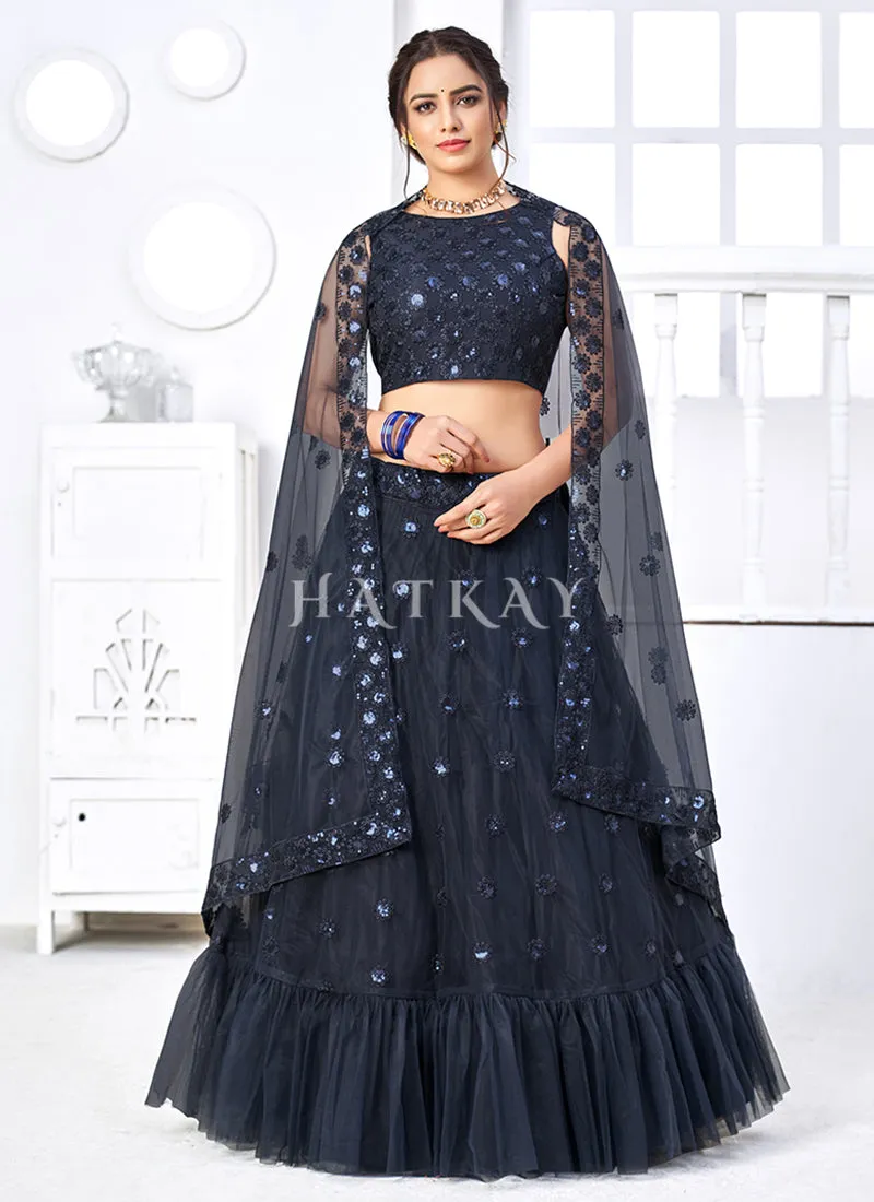 Navy Blue Sequence Embroidered Designer Lehenga Choli