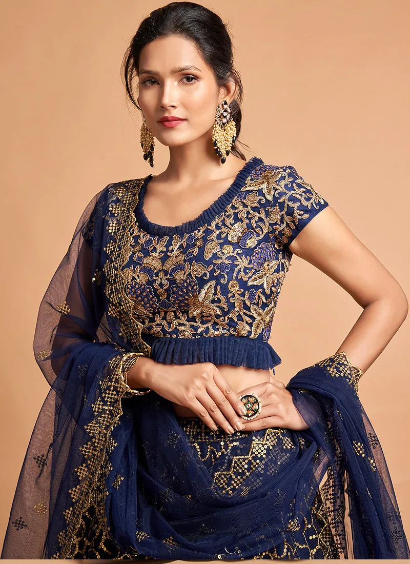 Navy Blue Sequence Embroidered Designer Lehenga Choli