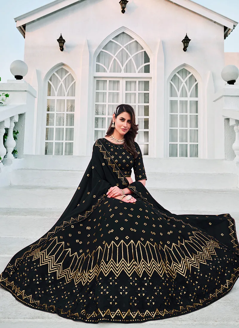 Navy Blue Sequence Embroidery Georgette Lehenga Choli
